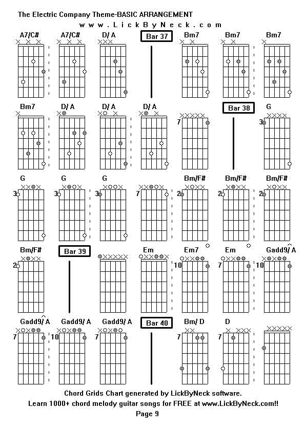 Chord Grids Chart of chord melody fingerstyle guitar song-The Electric Company Theme-BASIC ARRANGEMENT,generated by LickByNeck software.